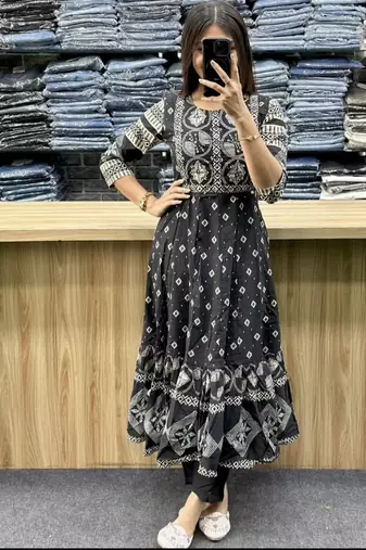 Beautiful jaipuri a black a-line kurta set