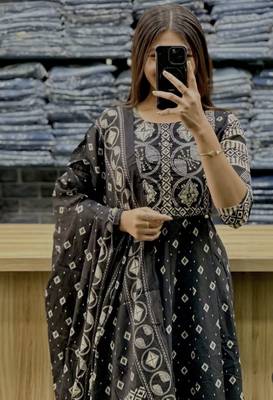 Beautiful jaipuri a black a-line kurta set 4