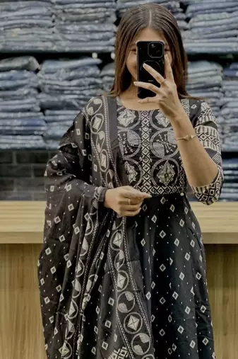 Beautiful jaipuri a black a-line kurta set