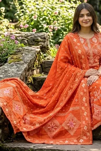 Beautiful jaipuri a orange a-line kurta set