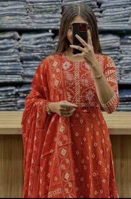 Beautiful jaipuri a orange a-line kurta set 4