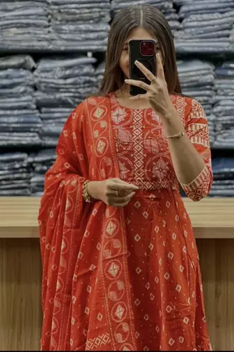 Beautiful jaipuri a orange a-line kurta set