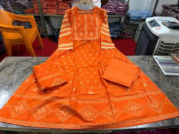 Beautiful jaipuri a orange a-line kurta set 5