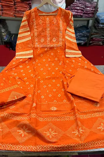 Beautiful jaipuri a orange a-line kurta set