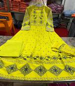 Beautiful jaipuri a yellow a-line kurta set