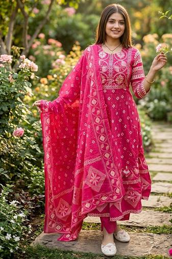 Beautiful jaipuri a pink a-line kurta set
