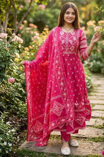 Beautiful jaipuri a pink a-line kurta set