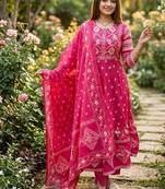 Beautiful jaipuri a pink a-line kurta set