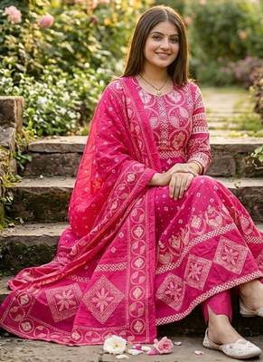 Beautiful jaipuri a pink a-line kurta set 2