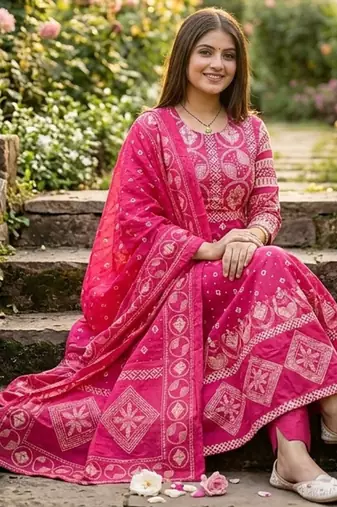 Beautiful jaipuri a pink a-line kurta set