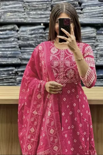 Beautiful jaipuri a pink a-line kurta set