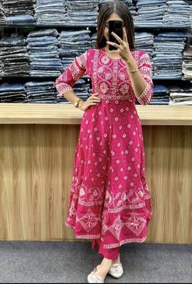 Beautiful jaipuri a pink a-line kurta set 4