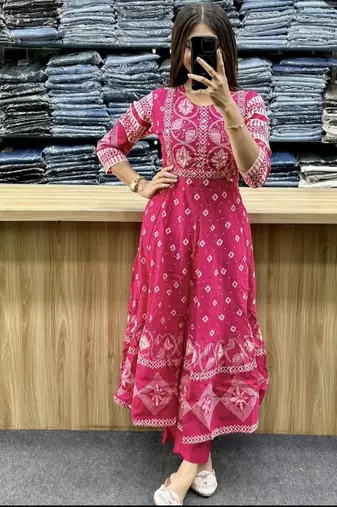 Beautiful jaipuri a pink a-line kurta set