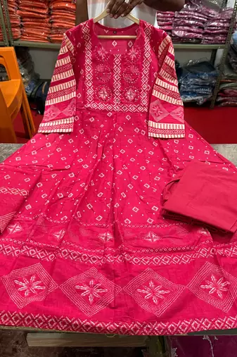 Beautiful jaipuri a pink a-line kurta set