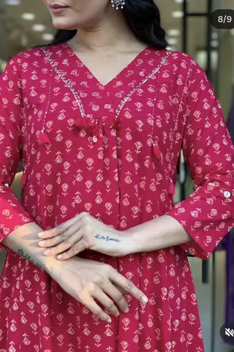Beautiful jaipuri elegant red floral-printed cotton kurti anarkali suit set