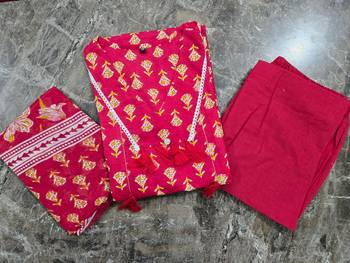 Beautiful jaipuri elegant red floral-printed cotton kurti anarkali suit set 5