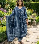 Beautiful jaipuri a blue a-line kurta set