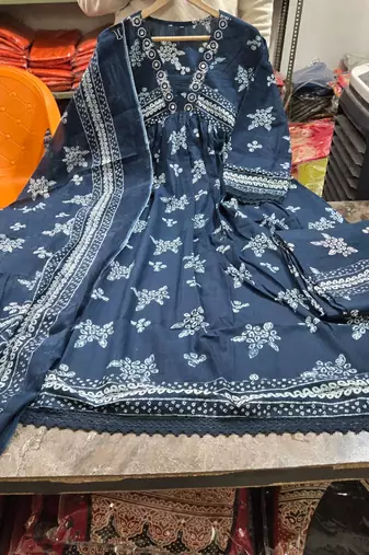 Beautiful jaipuri a blue a-line kurta set