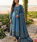 Beautiful jaipuri a teal green colored a-line  anarkali kurta set