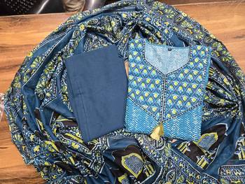 Beautiful jaipuri a teal green colored a-line  anarkali kurta set 5