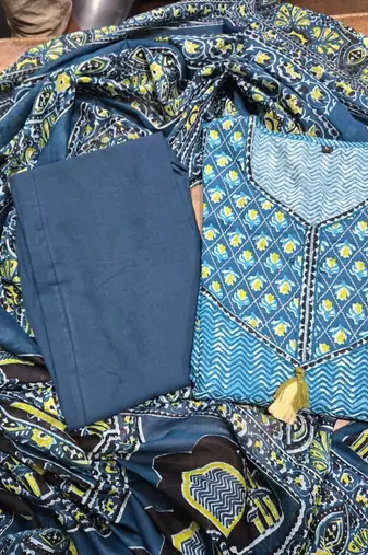 Beautiful jaipuri a teal green colored a-line  anarkali kurta set