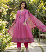 Beautiful jaipuri a pink colored a-line anarkali kurta set