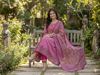 Beautiful jaipuri a pink colored a-line anarkali kurta set 3