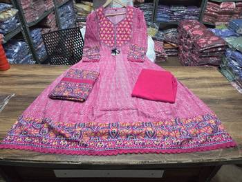 Beautiful jaipuri a pink colored a-line anarkali kurta set 4