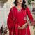 Beautiful jaipuri a red cotton straight kurta set adorned with traditional patch work and hand katha work.