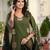 Beautiful jaipuri a dark green cotton straight kurta set adorned with traditional patch work and hand katha work.