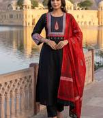 Beautiful jaipuri a three-piece ethnic classic black and maroon color a kurta set with dupatta