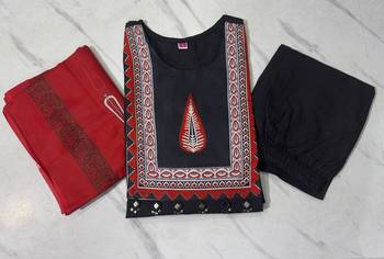 Beautiful jaipuri a three-piece ethnic classic black and maroon color a kurta set with dupatta 5