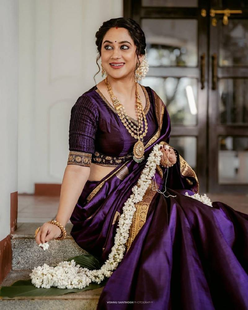 Purple soft silk blend banarasi jacuard work designer saree with blouse