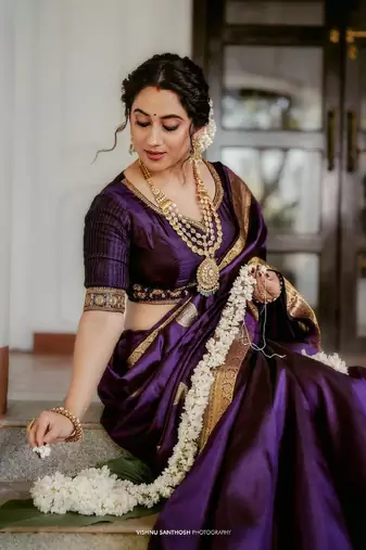 Purple soft silk blend banarasi jacuard work designer saree with blouse