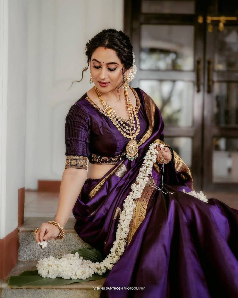 Purple soft silk blend banarasi jacuard work designer saree with blouse