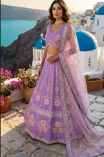 Purple Designer Lehenga Choli with Heavy Embroidery & Net Dupatta
