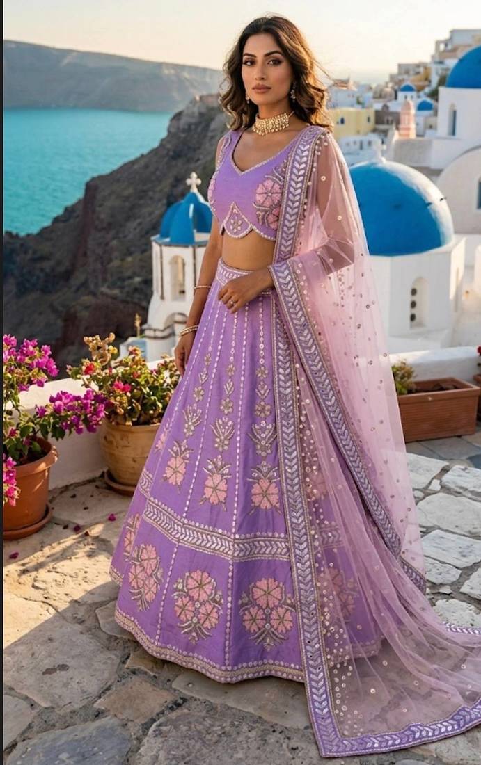 Purple Designer Lehenga Choli with Heavy Embroidery & Net Dupatta