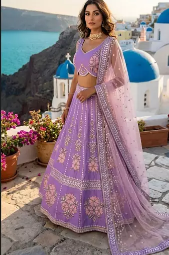 Purple Designer Lehenga Choli with Heavy Embroidery & Net Dupatta