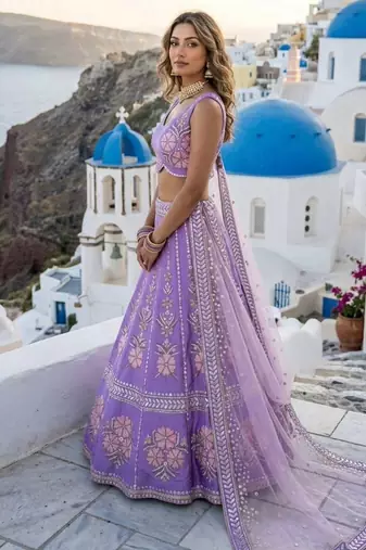 Purple Designer Lehenga Choli with Heavy Embroidery & Net Dupatta