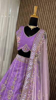 Purple Designer Lehenga Choli with Heavy Embroidery & Net Dupatta 4