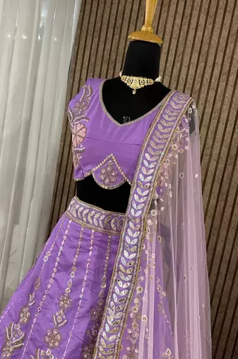 Purple Designer Lehenga Choli with Heavy Embroidery & Net Dupatta