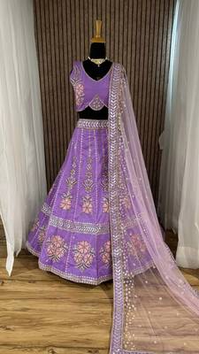 Purple Designer Lehenga Choli with Heavy Embroidery & Net Dupatta 5