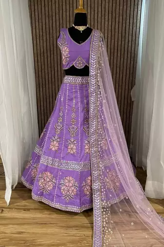 Purple Designer Lehenga Choli with Heavy Embroidery & Net Dupatta