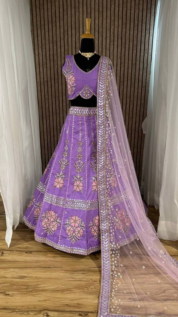Purple Designer Lehenga Choli with Heavy Embroidery & Net Dupatta