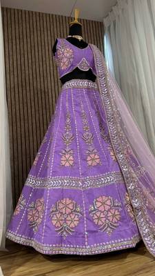 Purple Designer Lehenga Choli with Heavy Embroidery & Net Dupatta 6
