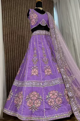 Purple Designer Lehenga Choli with Heavy Embroidery & Net Dupatta