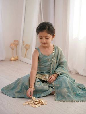 Seagreen embroidered fendy silk kids sharara set 2