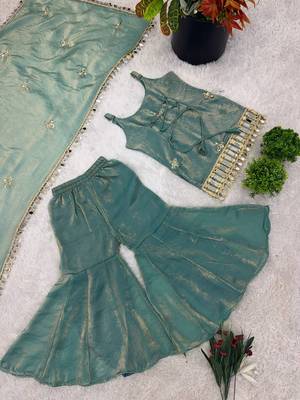 Seagreen embroidered fendy silk kids sharara set 3