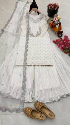 ethereal white georgette suit  1