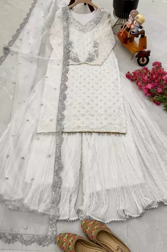 ethereal white georgette suit 